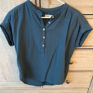 Blue Faherty Short-Sleeve Button Desmond Top